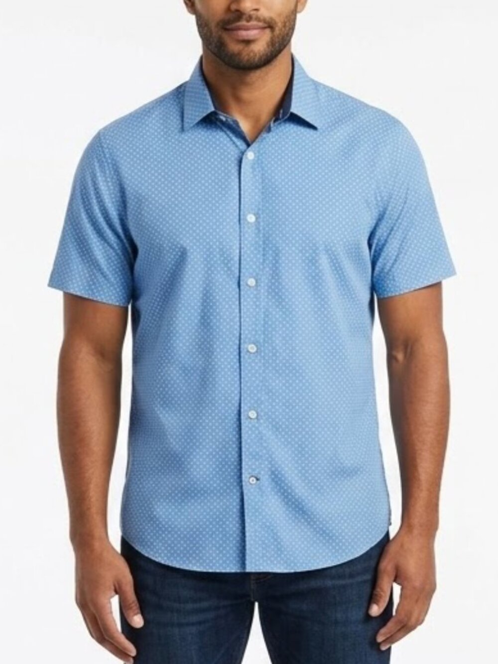 AXIST Modern Prep Blue Geometric Diamond Short Sleeve Button Down Shirt Size L